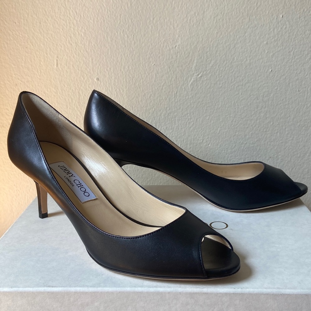 Jimmy Choo Isabel Black Peep Toe Heels Size 39